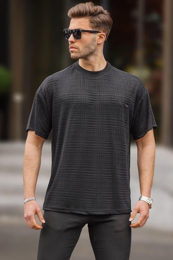 Siyah Oversize Bisiklet Yaka Erkek Tişört 6191