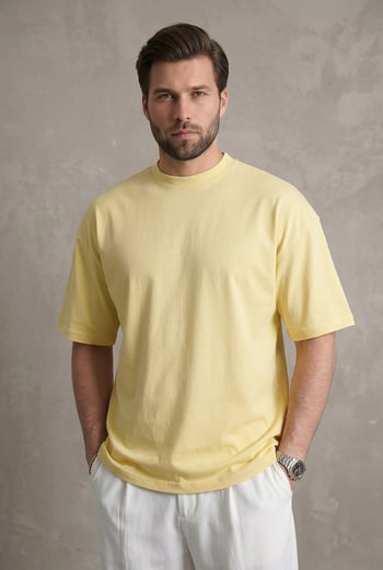 Erkek Sarı Oversize Fit Basic Tişört 6066