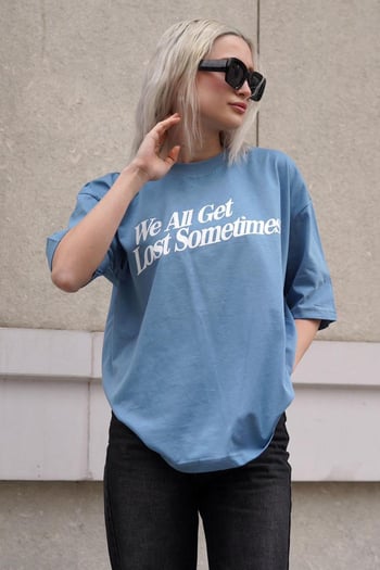 İndigo Baskılı Oversize Tişört MG1532