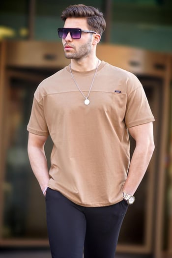 Kapuçino Oversize Erkek Tişört 6196