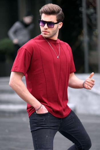 Bordo Bisiklet Yaka Erkek Tişört 6175