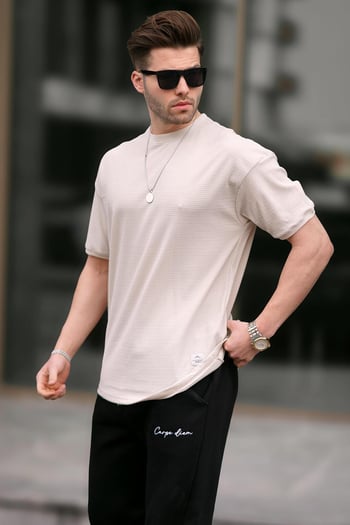 Bej Basic Oversize Erkek Tişört 7012