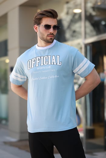 Men Printed Blue Oversize T-Shirt