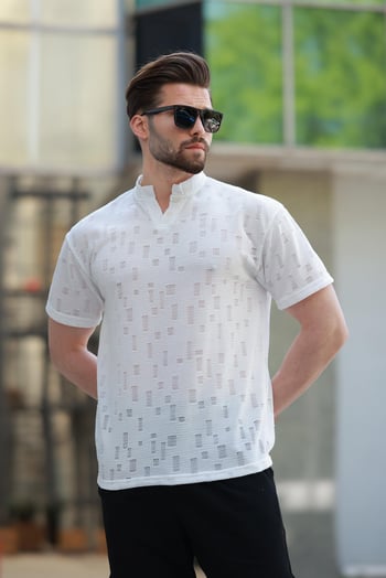 Ekru Hakim Yaka Erkek Basic Tişört E7148