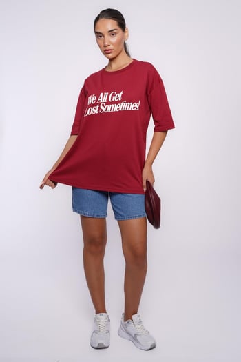Bordo Baskılı Oversize Tişört MG1532