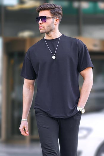 Siyah Basic Oversize Erkek Tişört 7010