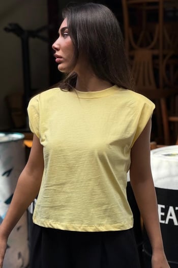 Sarı Vatkalı Basic Tişört MG2809
