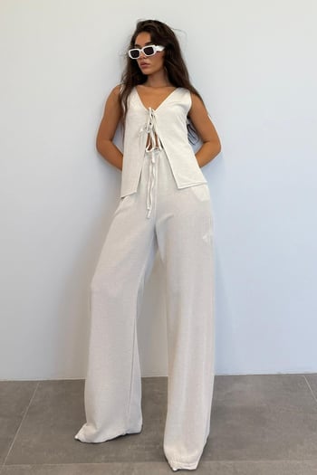 Natural Önü Bağlamalı Yelek Pantolon Kadın Takım Mg2403