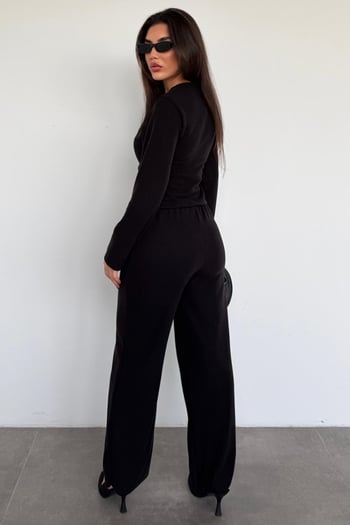 Siyah Düğmeli Yumuşak Dokunuşlu İkili Hırka Pantolon Takım MG2651