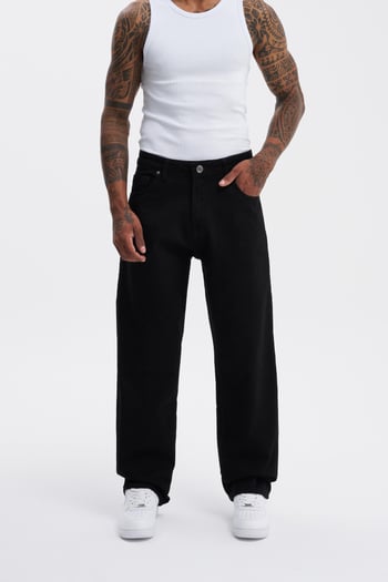 Erkek Relaxed Baggy Jean Siyah Pantolon
