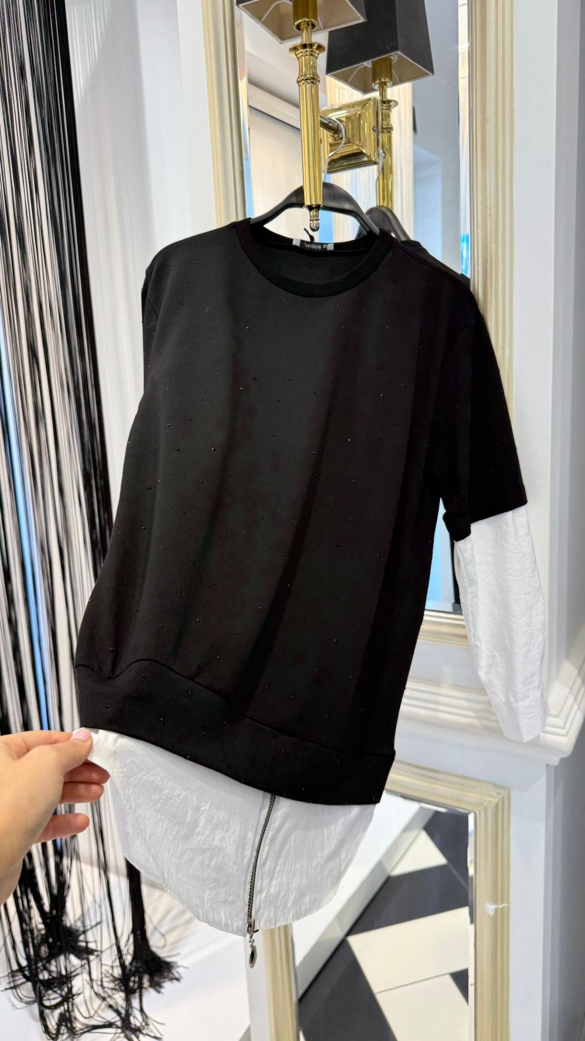 Gömlek Detay Taşlı Sweat Tunik