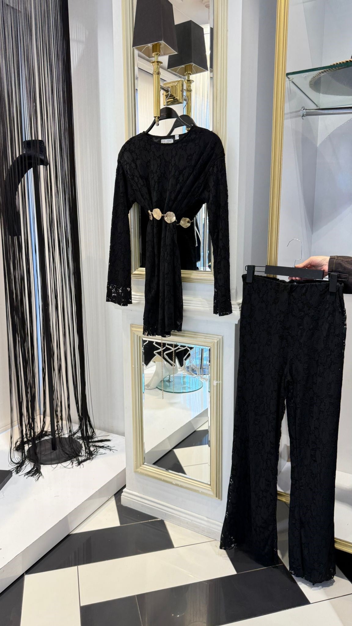 Gold Kemer Detay Dantelli  Pantolonlu Takım