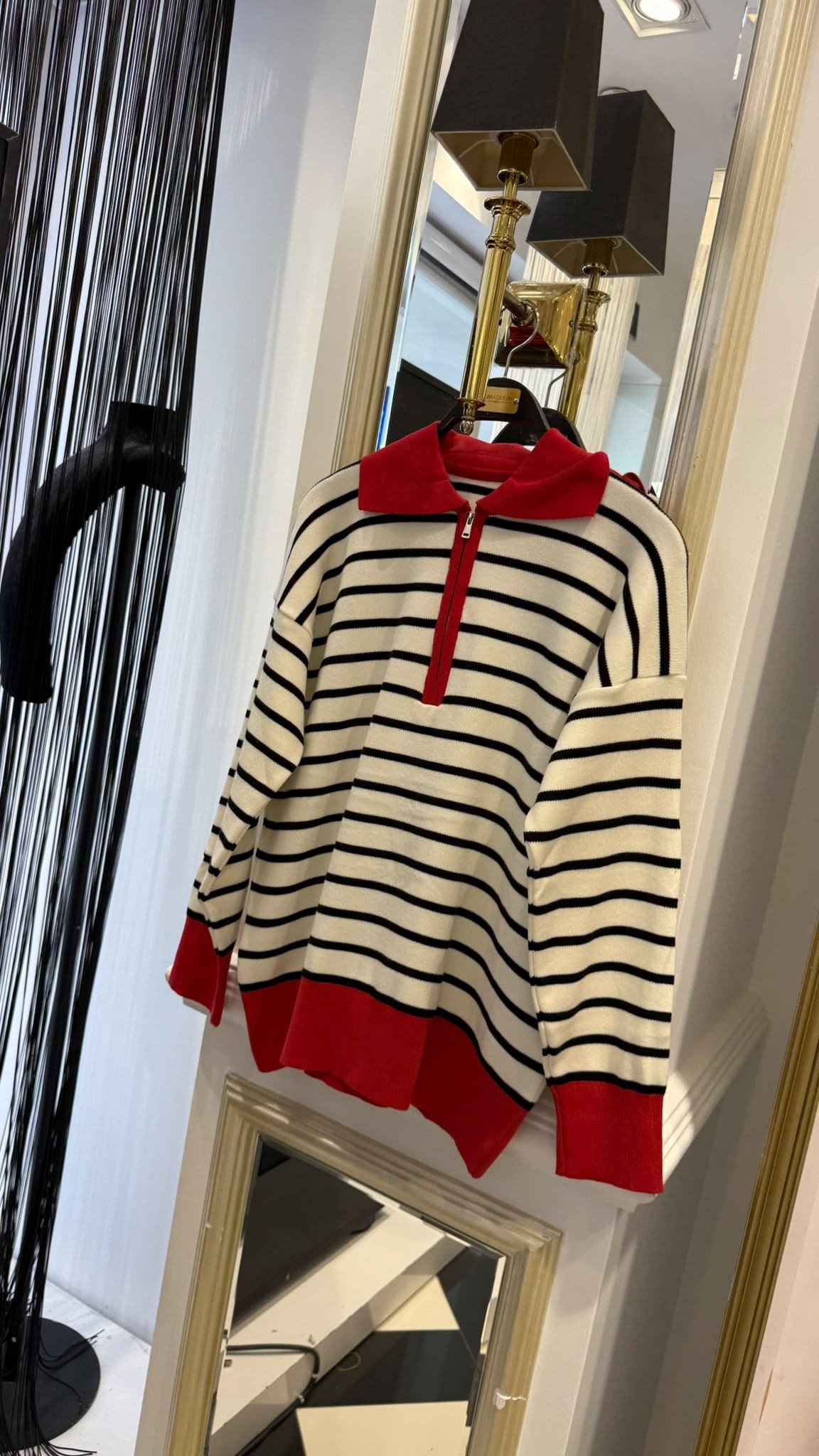 Polo Yaka Çizgili Fermuarlı Tunik