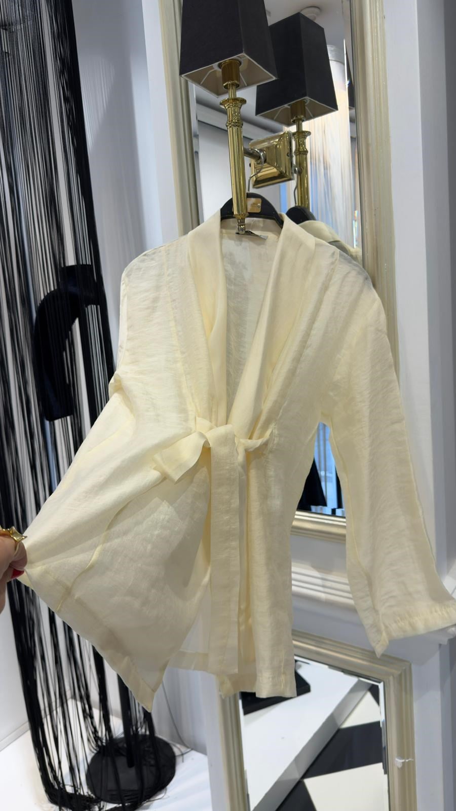 Kuşak Detaylı Keten Kimono