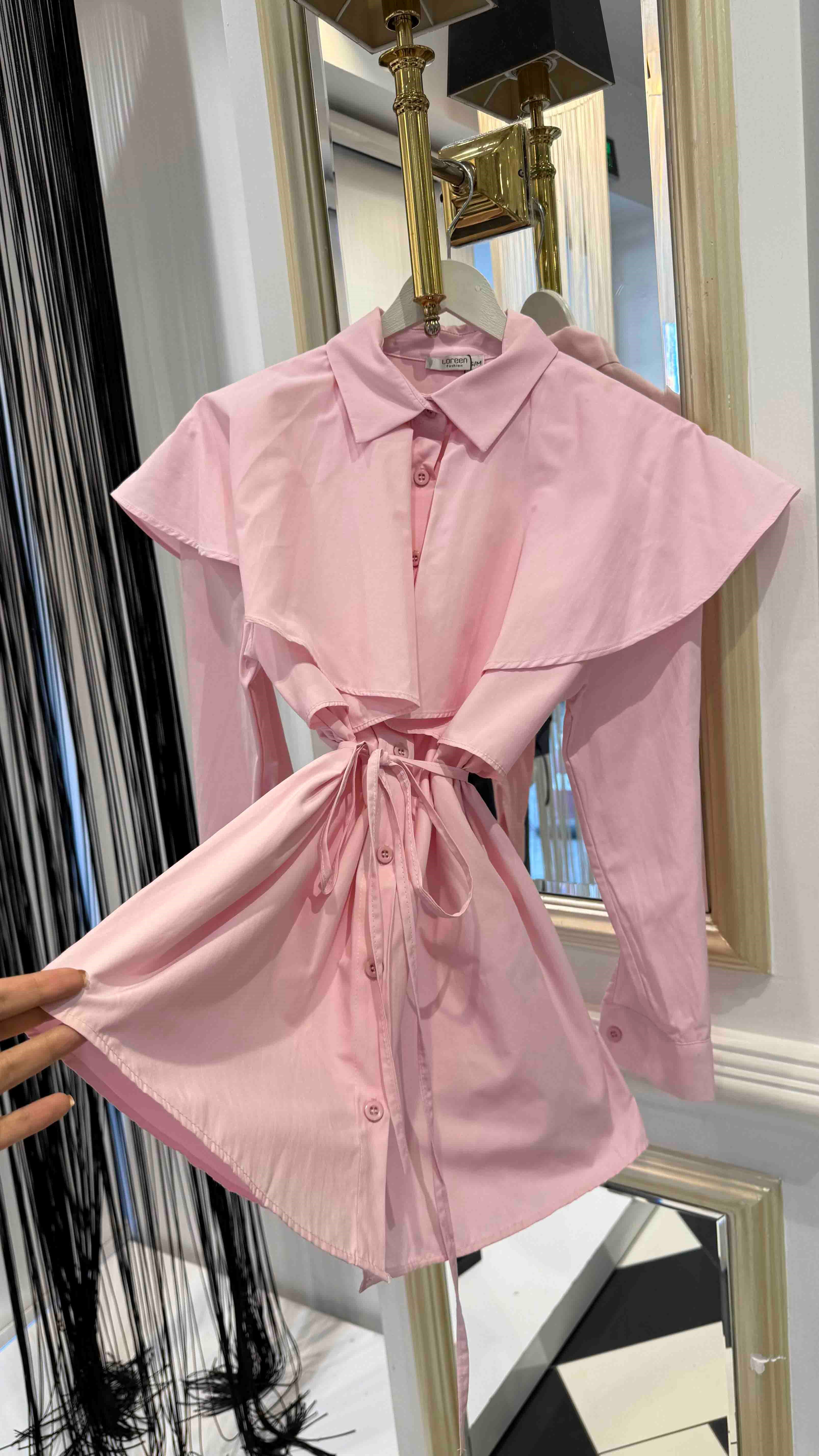 Volan Detay Bağcıklı Gömlek