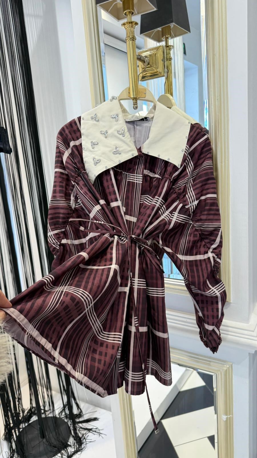 Ceket Yaka Taşlı Ekose Gömlek