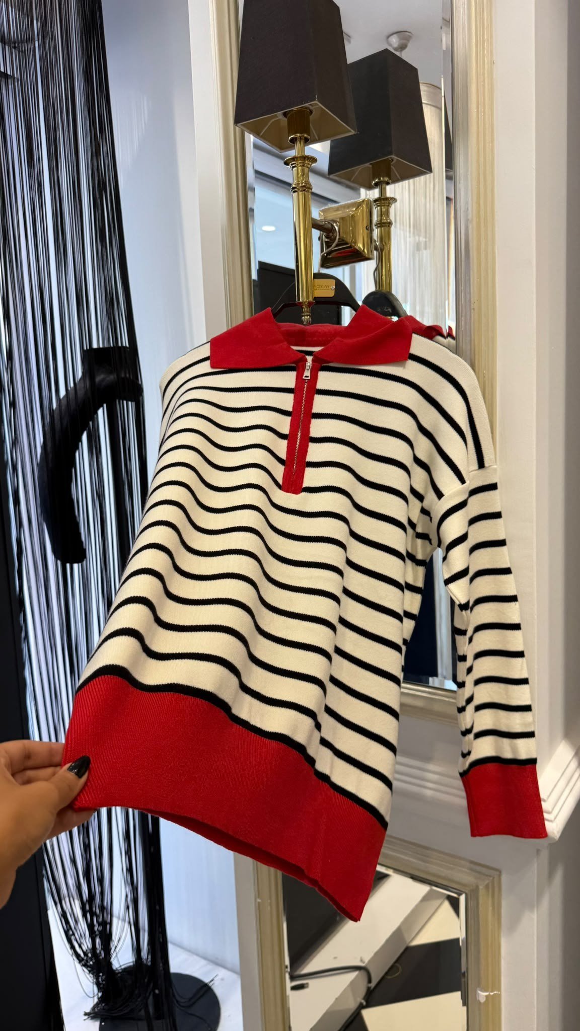 Polo Yaka Çizgili Fermuarlı Tunik