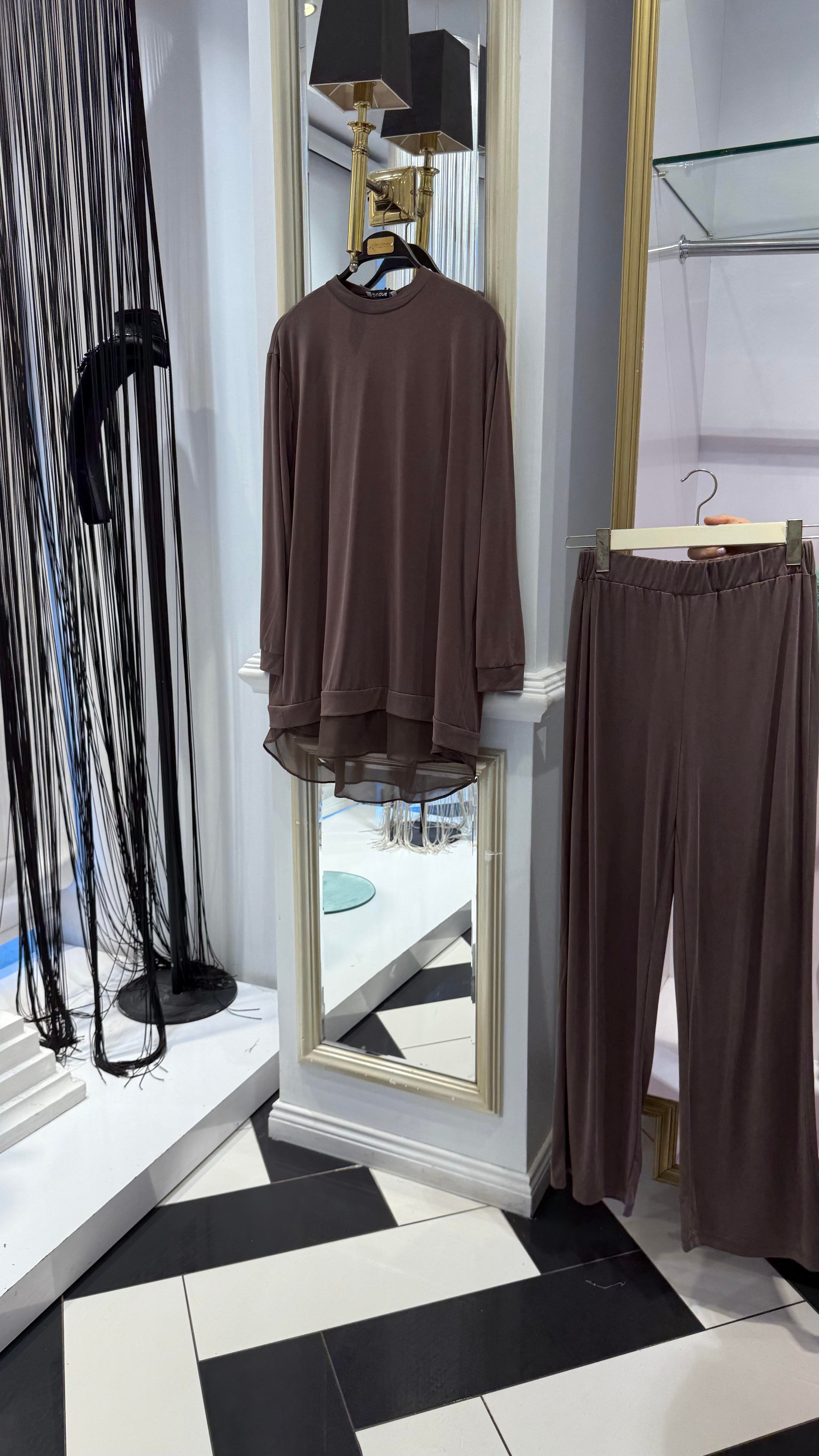 Şifon Detaylı Pantolonlu Takım