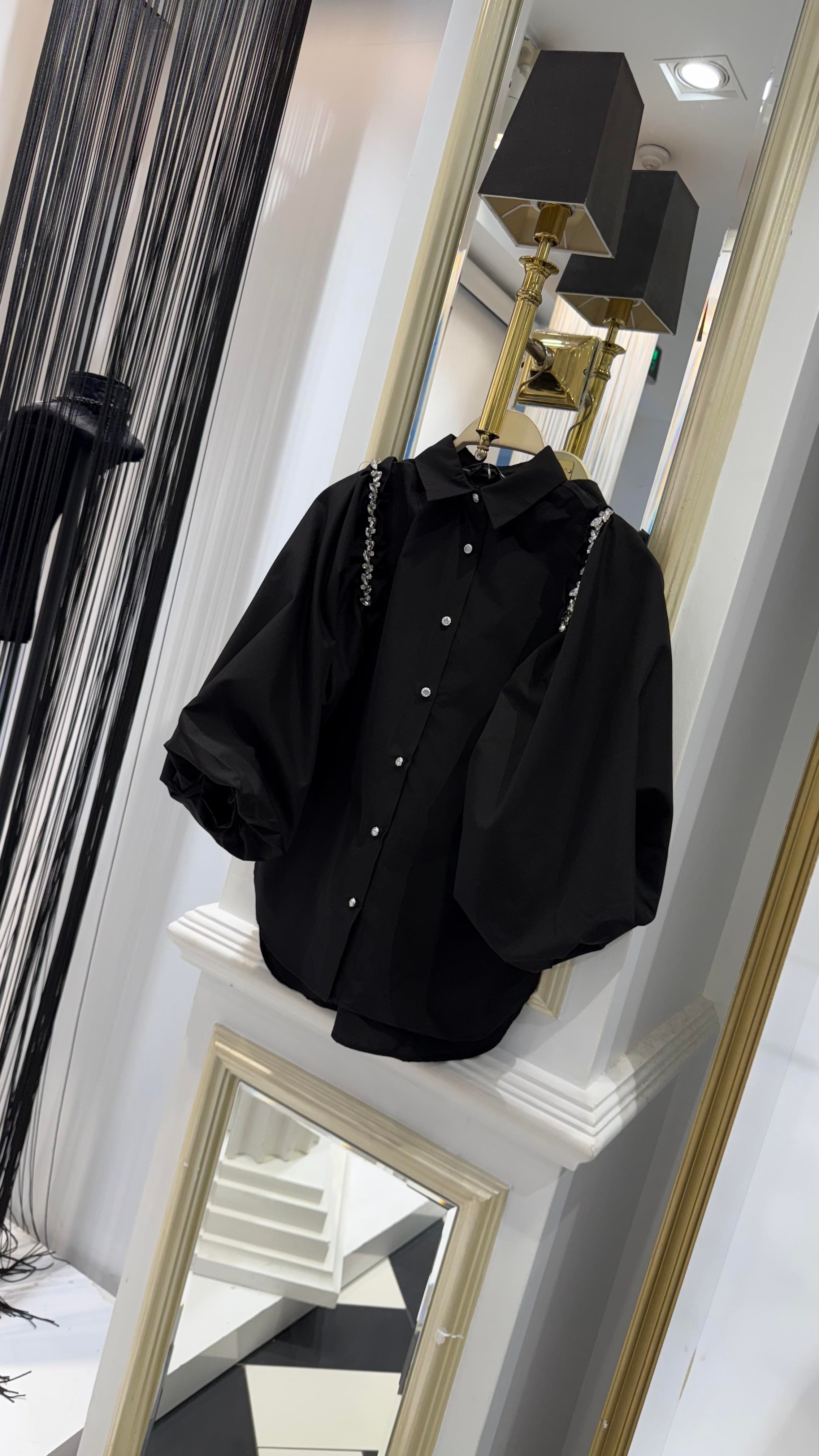 Taşlı Balon Kol Gömlek
