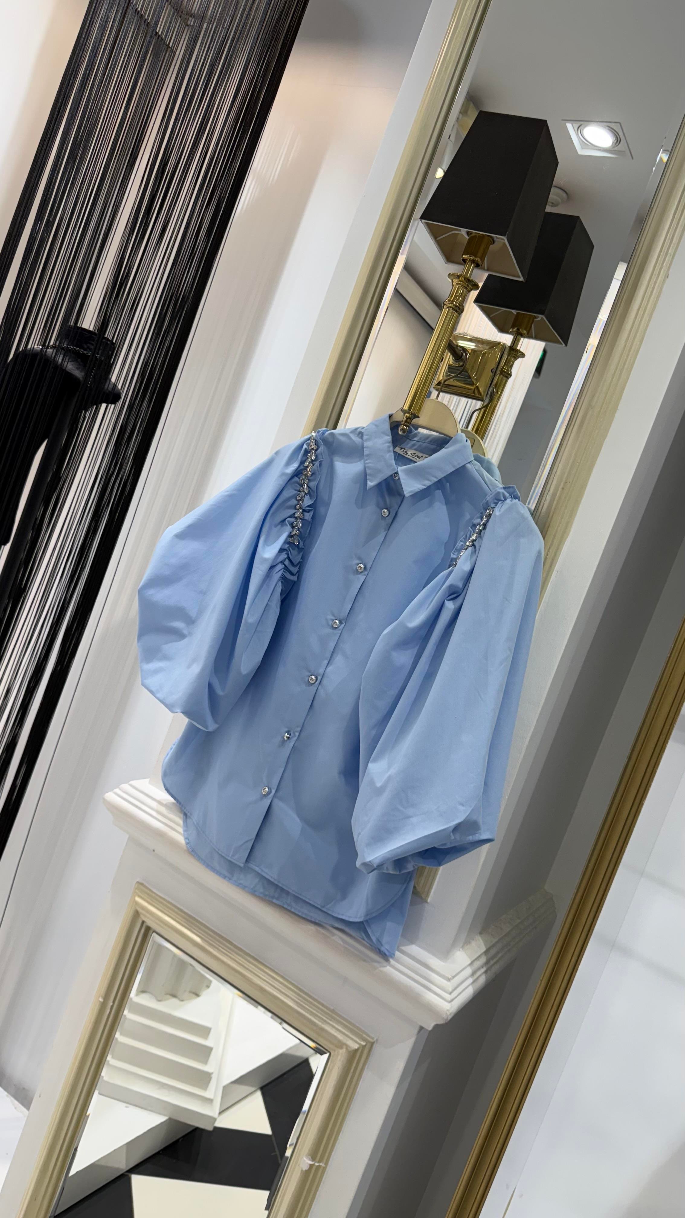 Taşlı Balon Kol Gömlek