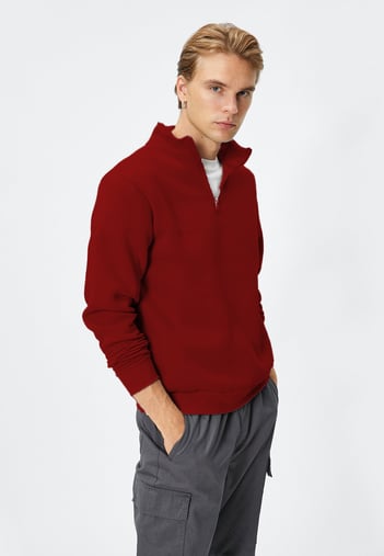 Bordo 3 İplik Dik Yaka oversize sweatshirt