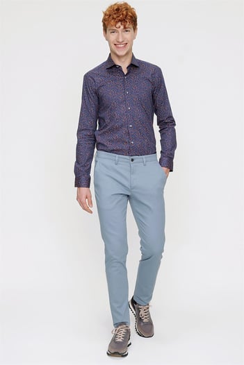  Morven Erkek Buz Mavisi Pamuklu Slim Fit Yan Cep Keten Pantolon