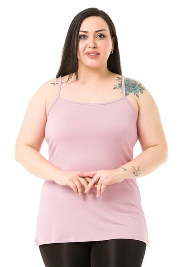 Büyük Beden İp Askılı Viskon Pembe Body
