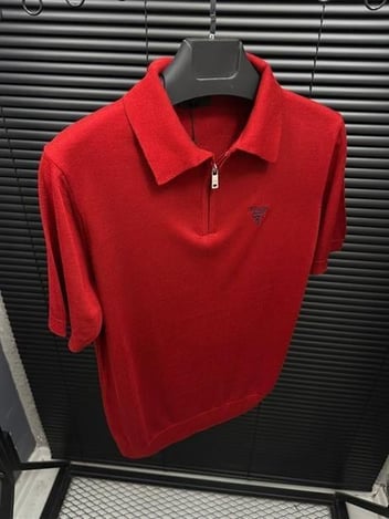 Nakış Logolu Fermuarlı Yakalı Triko T-Shirt