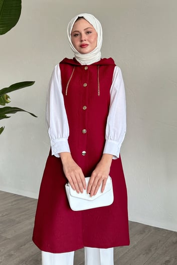 Jakar Kapitone Zincir Detaylı Yelek - Bordo