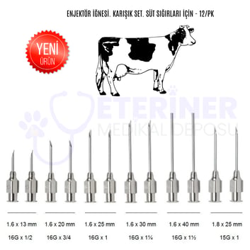 "Enjektör İğnesi. Karışık Set. Süt Sığırları İçin - 12/pk "