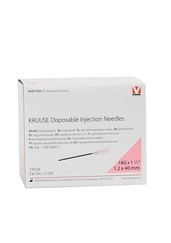 KRUUSE Enjektör İğnesi 1.2 x 40 mm. Pembe (18G x 1½) - 100/pk