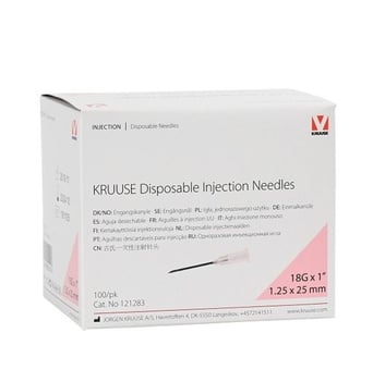 KRUUSE Enjektör İğnesi 1.25x25 mm. Pembe (18G x 1) - 100/pk