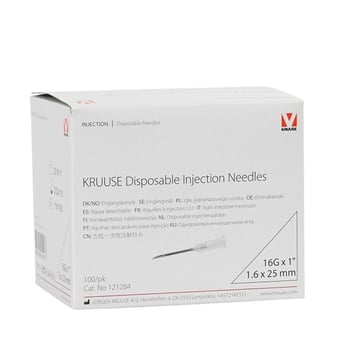KRUUSE Enjektör İğnesi 1.6 x 25 mm. Beyaz (16G x 1) - 100/pk