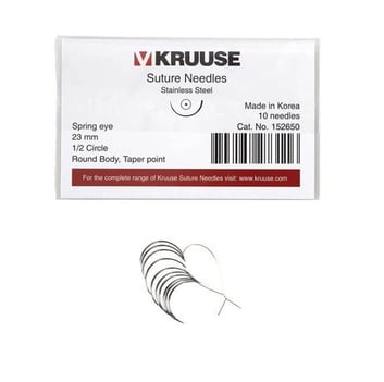Kruuse Sütür İğnesi Spring 1/2 Yuvarlak İğneli 23MM 10'lu Paket