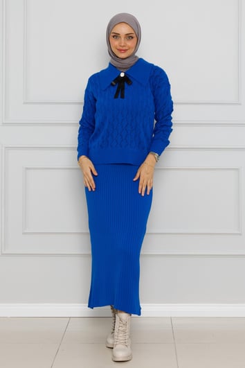 Knitted sweater dress Suit-bleu bleu color