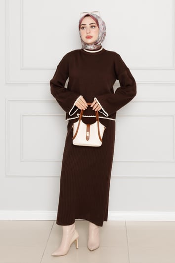 Knitwear dress with Sweater- brown color