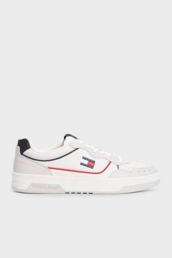 Tommy Hilfiger Tommy Hilfiger Erkek Bayrak Logolu %100 Deri Nefes Alabilir Üst Yüzeyli Mavi Sneaker EM0EM01585-0G1