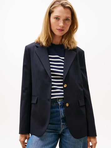 Tommy Hilfiger Tommy Hilfiger Kadın Normal Kalıp Çentikli Yaka Çift Düğme Kapamalı Lacivert Ceket WW0WW46662-C1G
