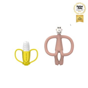 Matchstick Monkey Banana-Silikon Diş Kaşıyıcı Hediye Seti / Pembe