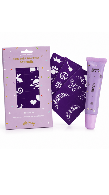 Oh Flossy Tekrar  Kullanılabilen Yüz Boyama ve Makyaj Kalıbı - Doğal Dudak Parlatıcısı Grape Set