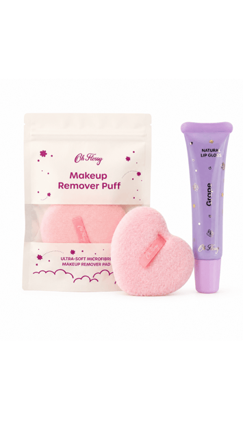 Oh Flossy Yıkanabilir Makyaj Temizleme Pufu - Doğal Dudak Parlatıcısı Grape Set