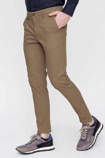  Morven Erkek Kahverengi Pamuklu Slim Fit Yan Cep Keten Pantolon