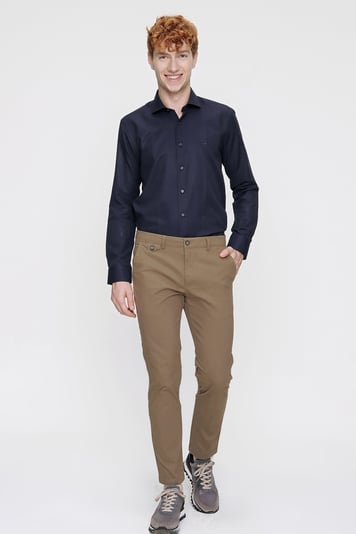  Morven Erkek Kahverengi Pamuklu Slim Fit Yan Cep Keten Pantolon