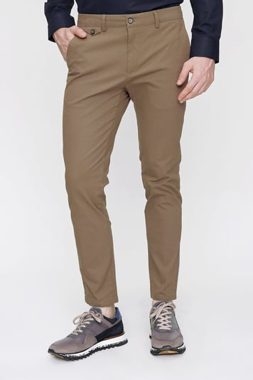  Morven Erkek Kahverengi Pamuklu Slim Fit Yan Cep Keten Pantolon