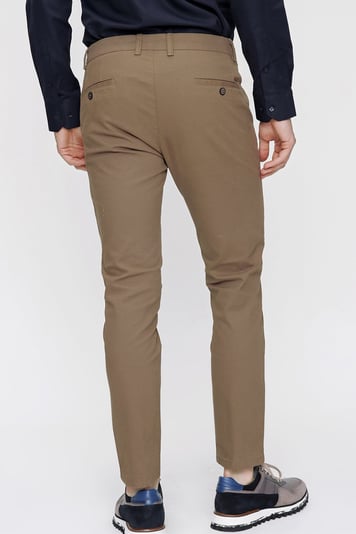  Morven Erkek Kahverengi Pamuklu Slim Fit Yan Cep Keten Pantolon