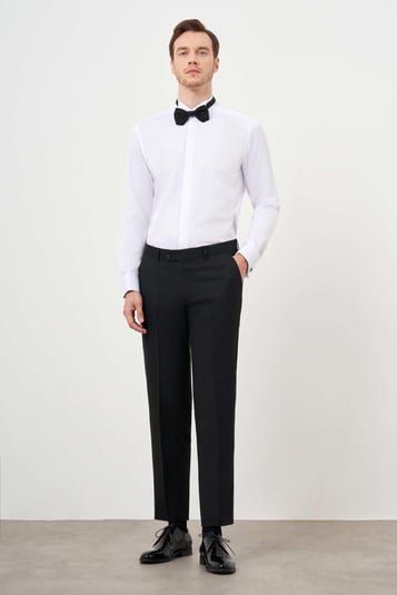 Morven Erkek Beyaz Manşetli Jakar Desen Ata Yaka Slim Fit Gömlek