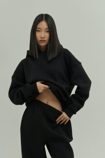 Siyah Oversize Kapuşonlu Kadın sweatshirt