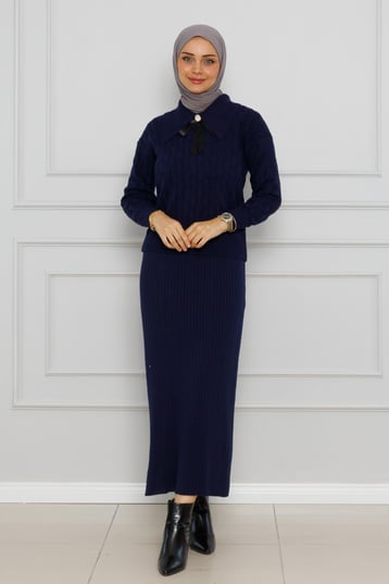 Knitted sweater dress Suit-Dark bleu color