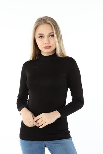 Yarım Balıkçı Uzun Kollu Viskon Siyah Body