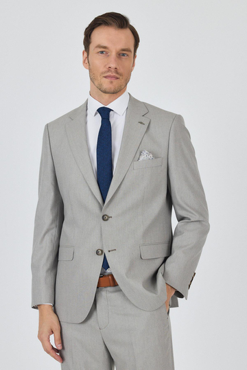 Açık Bej Mono Yaka Astarlı Çift Yırtmaç Esnek 6 Drop Comfort Fit Classic Takım Elbise 1001250161